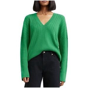 Modern Citizen S Tori Sweater Cable Knit Green V Neck Preppy Old Money